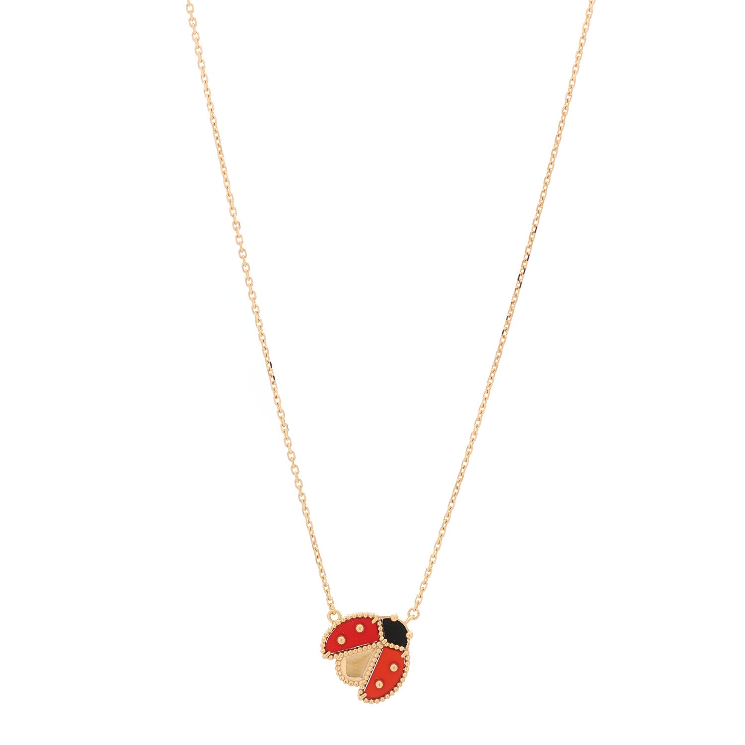 Van Cleef & Arpels 18K Rose Gold Carnelian Black Onyx Lucky Spring Open Wings Lady Bug Pendant Necklace 2 of 6