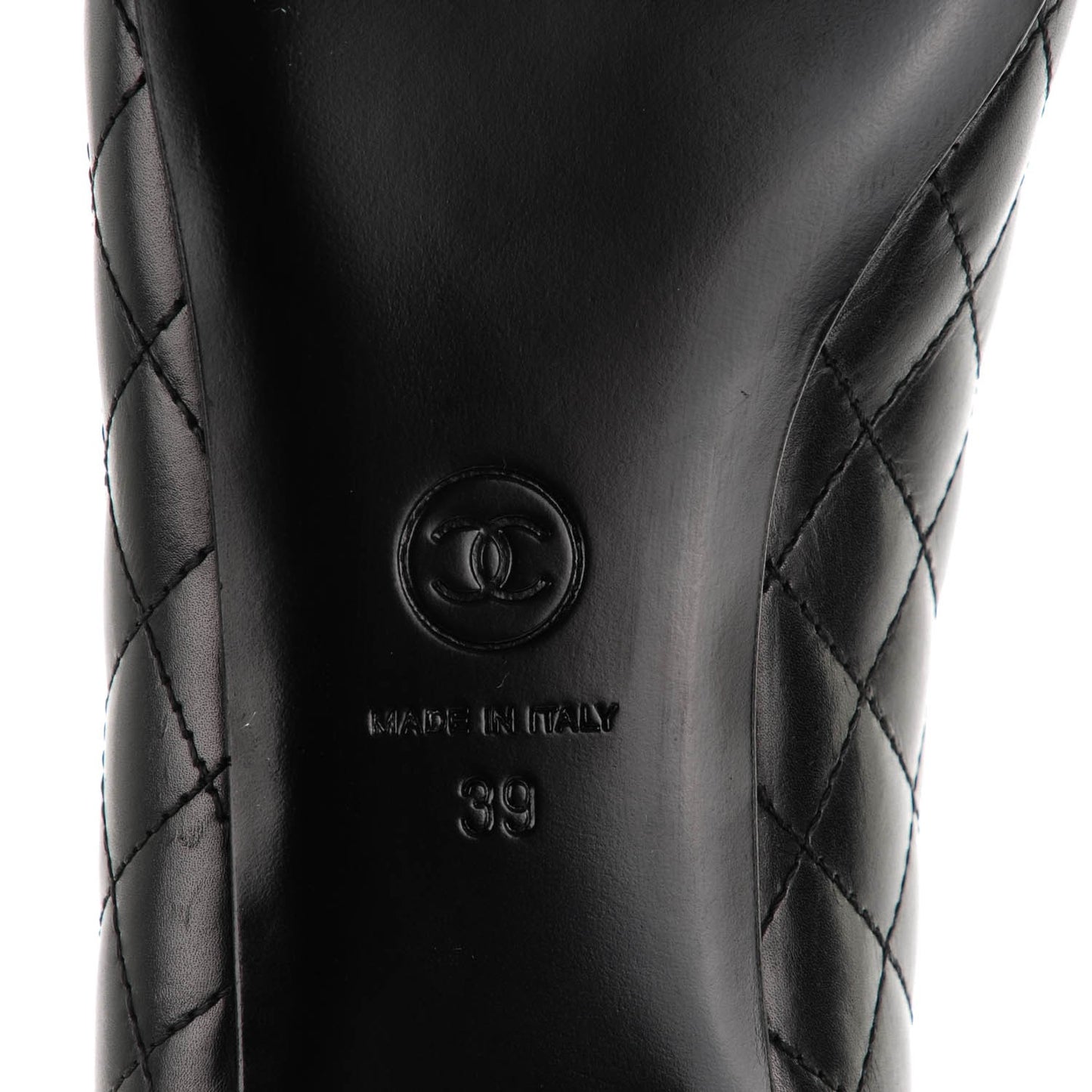 Calfskin Quilted Cap Toe Ballerina Flats 39 Black