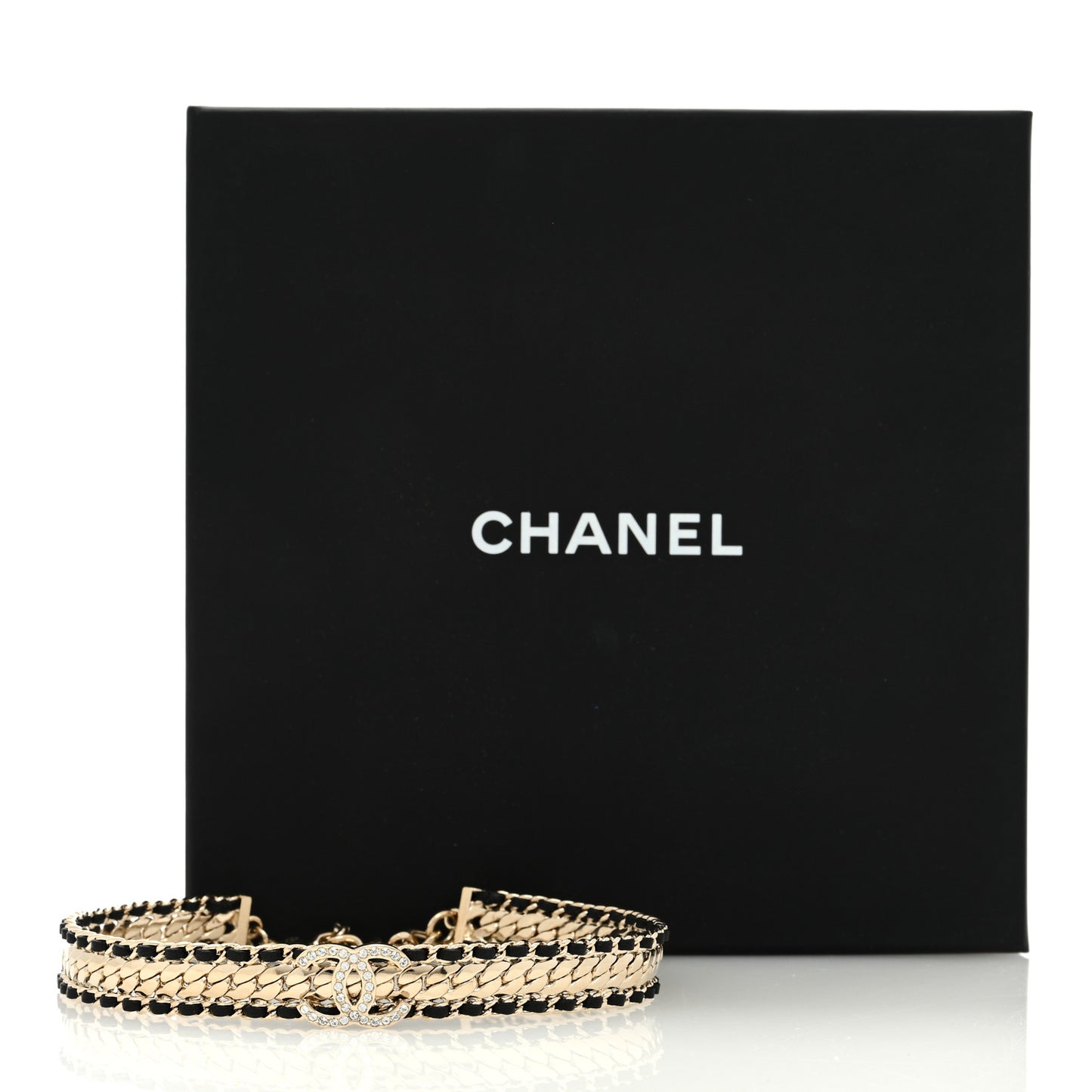Metal Lambskin Crystal CC Choker Necklace Gold Black