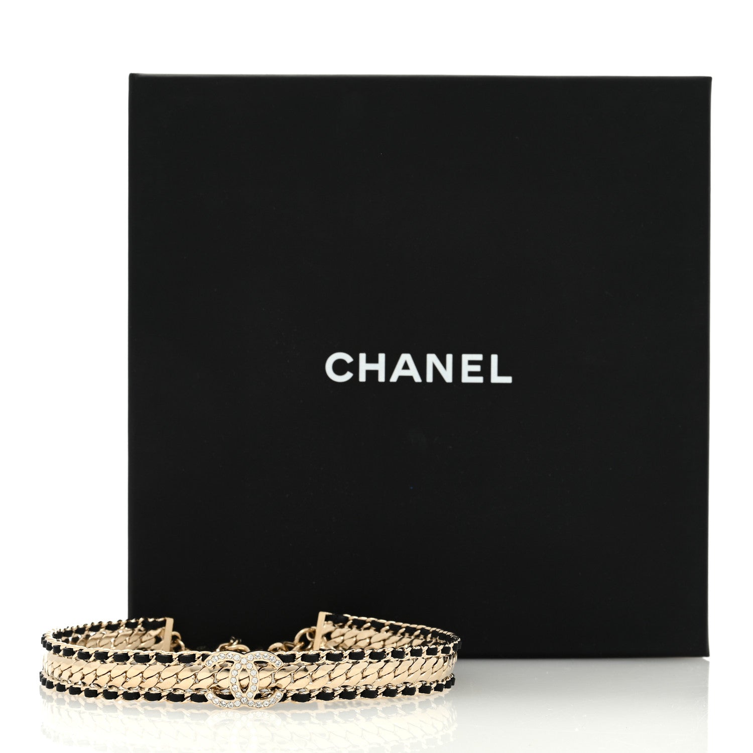 Chanel Metal Lambskin Crystal CC Choker Necklace Gold Black 5 of 5