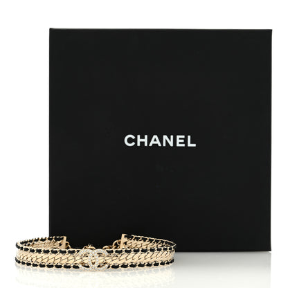 Chanel Metal Lambskin Crystal CC Choker Necklace Gold Black 5 of 5