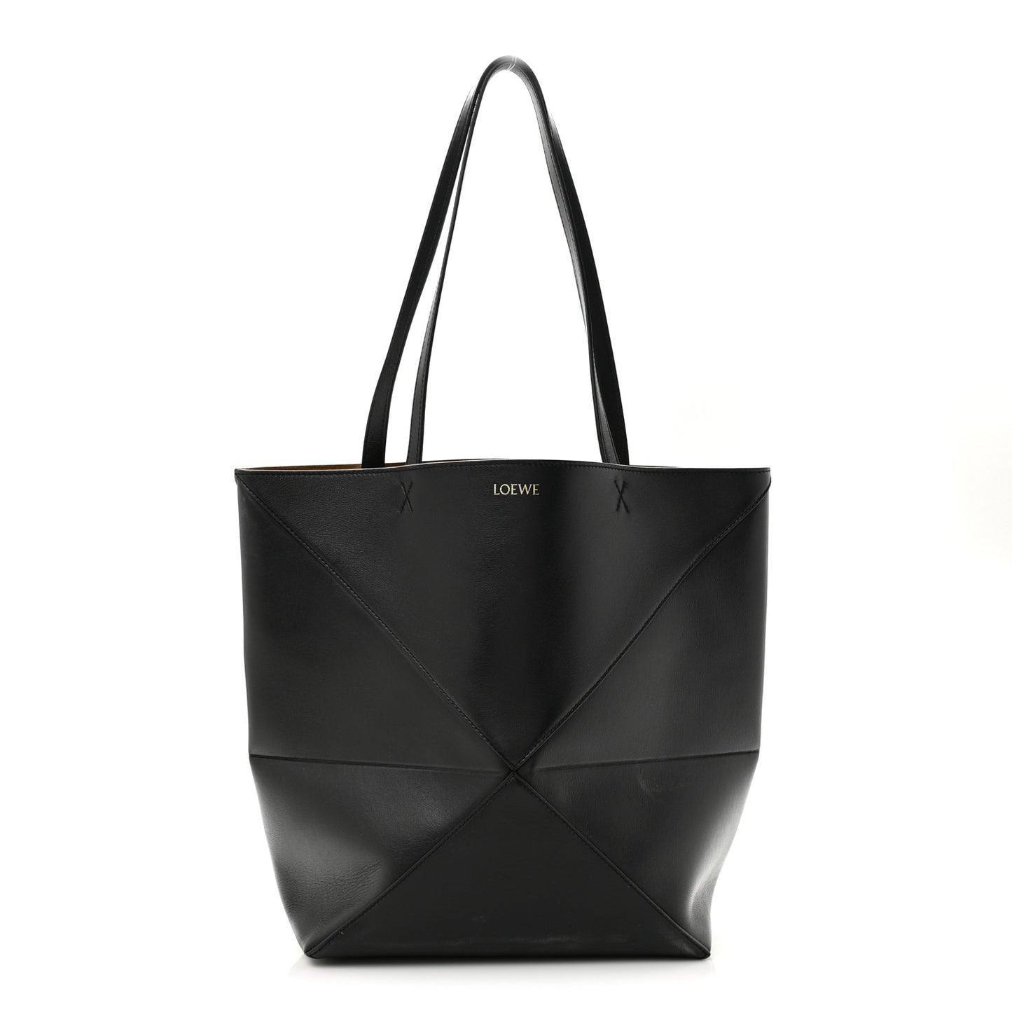 Shiny Calfskin Medium Puzzle Fold Tote Black