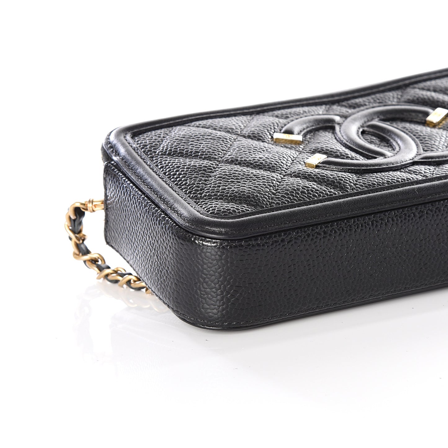 Caviar Quilted CC Filigree Clutch With Chain Black
