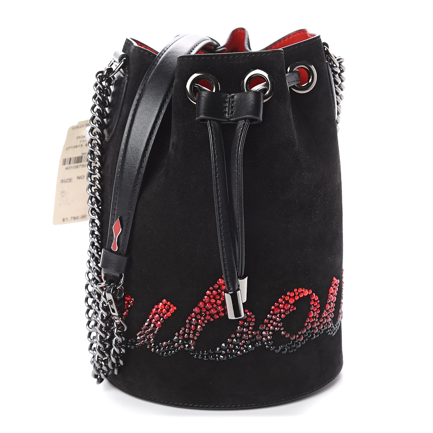 Suede Crystal Marie Jane Bucket Black Red