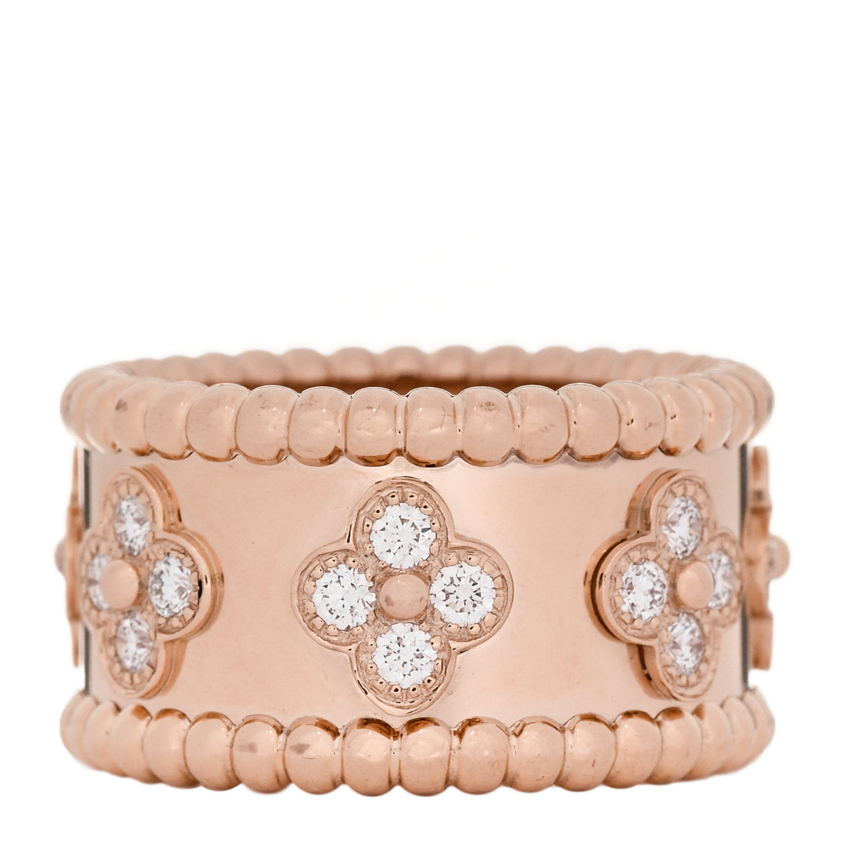 18K Rose Gold Diamond Small Perlee Clovers Ring 48 4.5