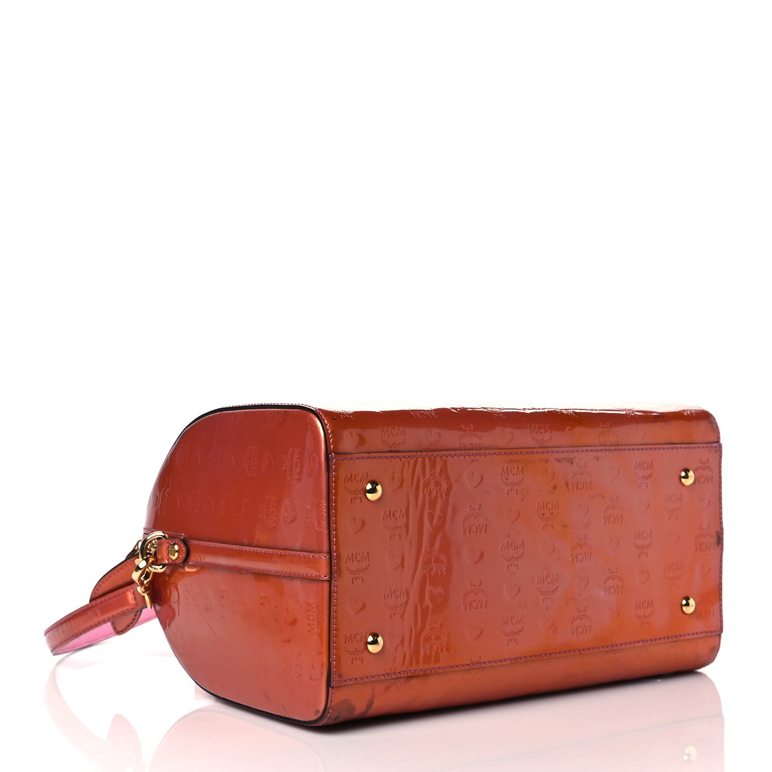 MCM Patent Monogram Boston Bag Bronze 4 of 13