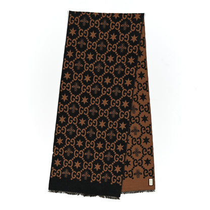 Gucci Wool Silk GG Monogram Fly Constellation Scarf Brown Black 2 of 5