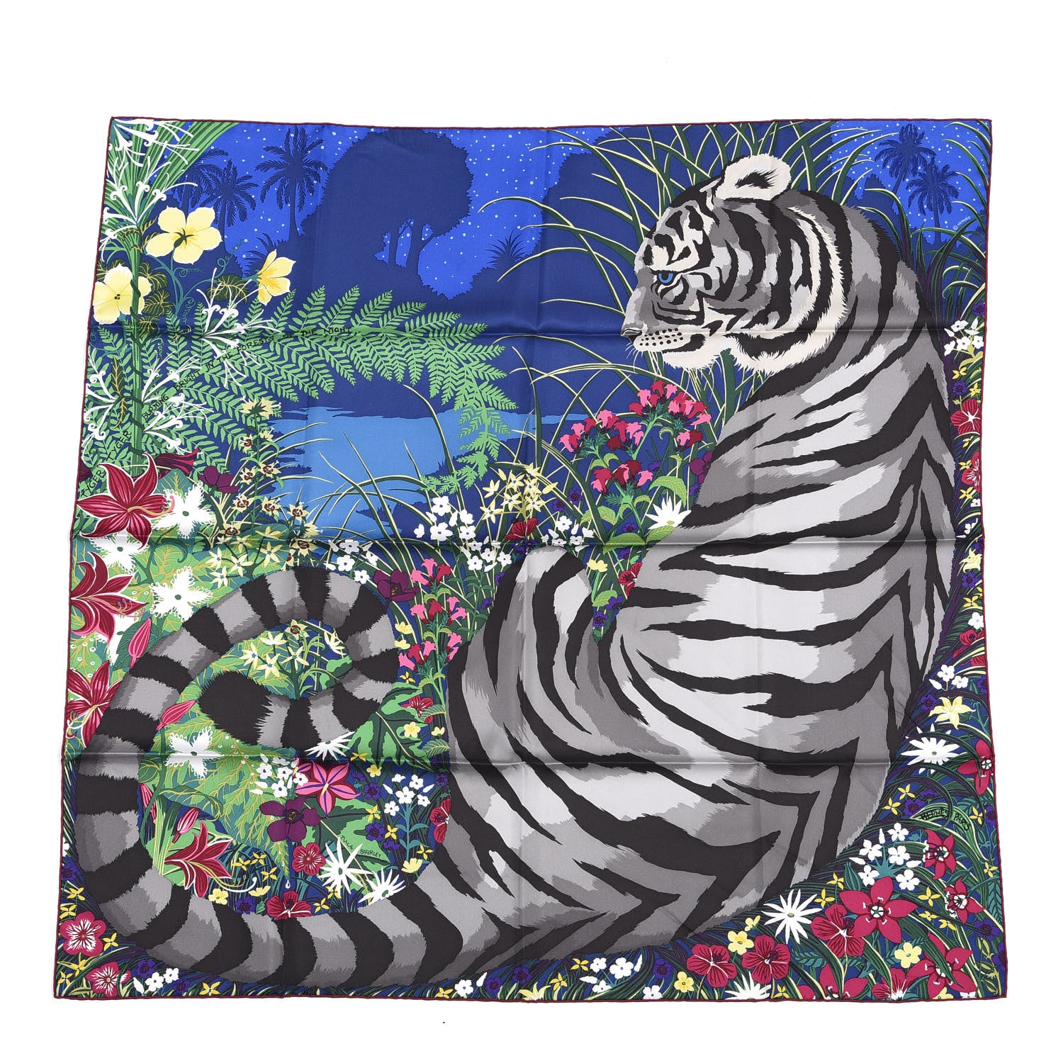Hermes Silk Tyger Tyger Scarf 90 Bleu Dur Vert Gris 1 of 4