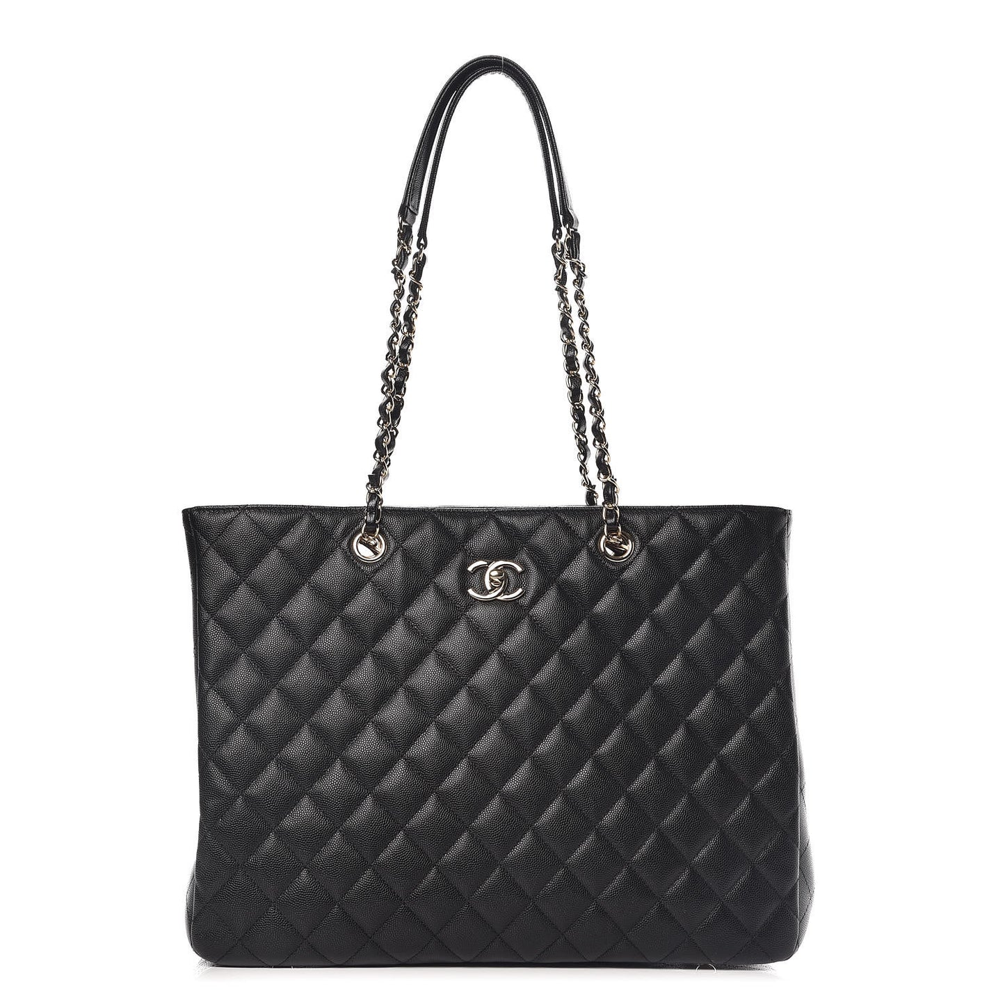 Caviar Quilted Large Classic Shopping Tote Black