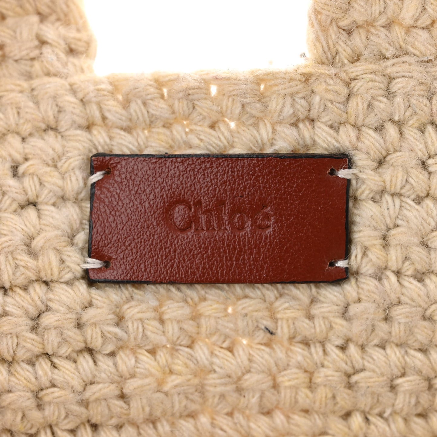 Crochet Mini Woody Ribbon Tote White Brown