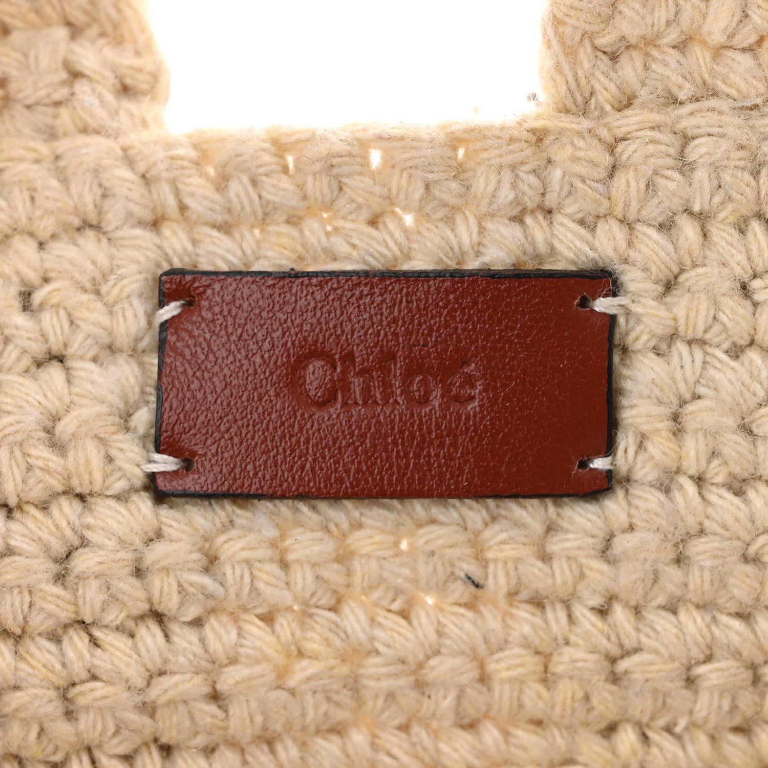 Chloe Crochet Mini Woody Ribbon Tote White Brown 6 of 10