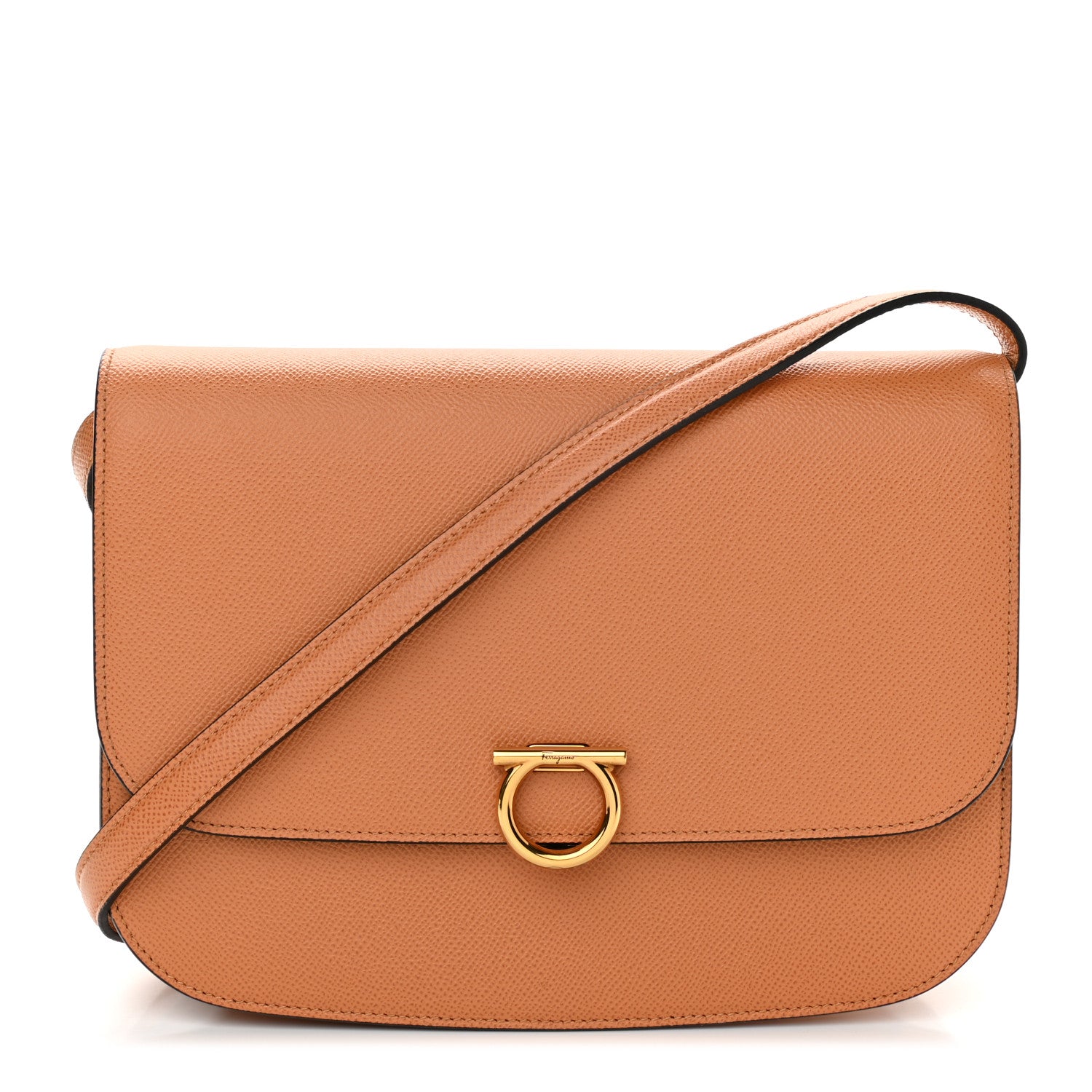 Salvatore Ferragamo Grained Calfskin Trifolio Flap Bag Tan 2 of 11