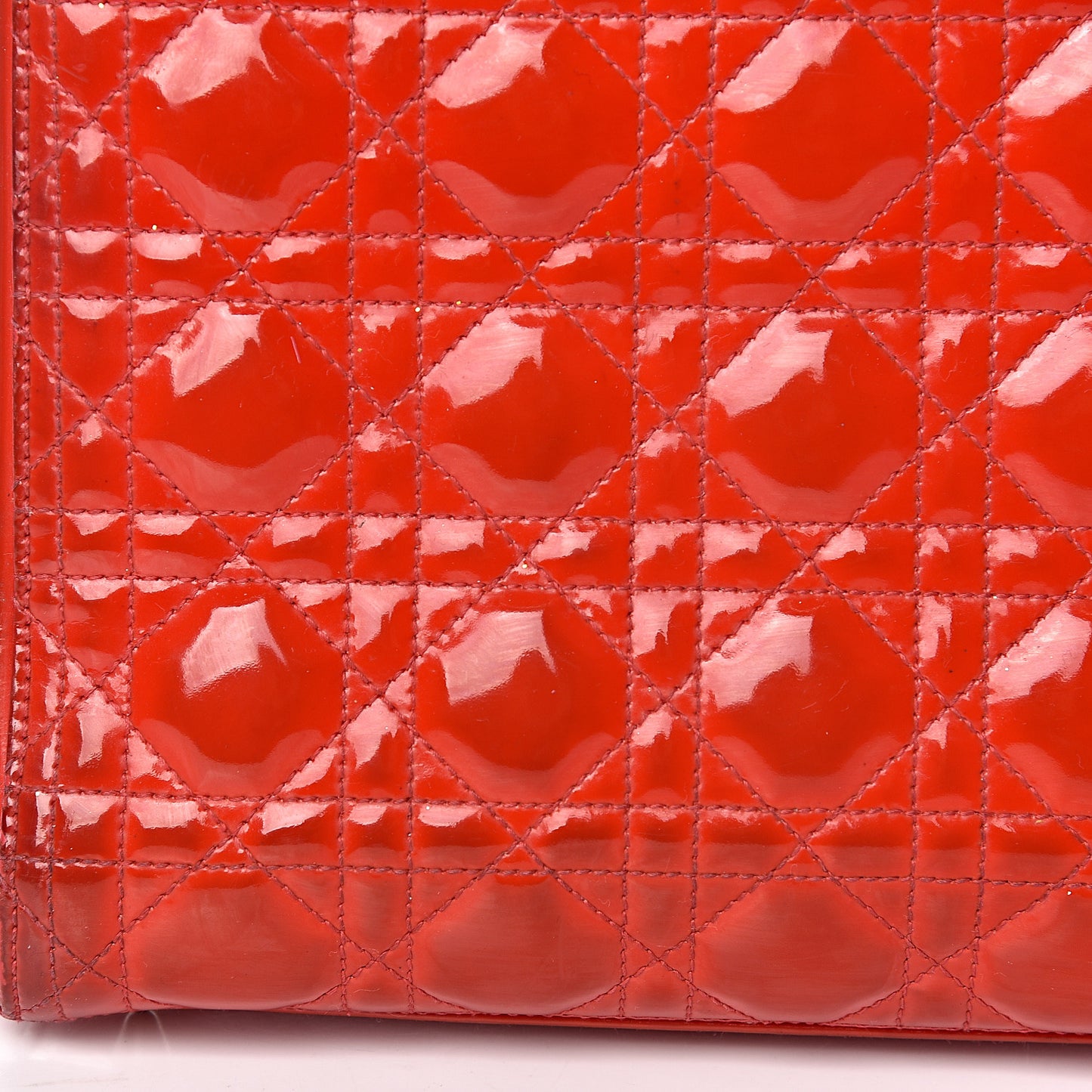 Patent Cannage Whipstitch Medium Lady Dior Red