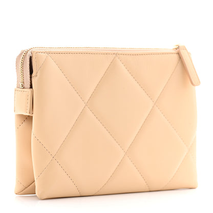 Chanel Shiny Goatskin Quilted Chanel 19 Small Pouch With Handle Beige 4 of 9