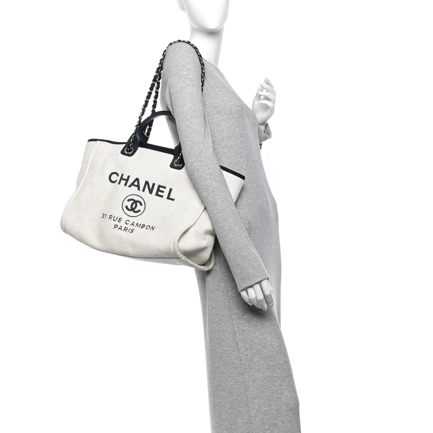 Woven Straw Raffia Medium Deauville Tote White Navy