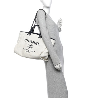 Chanel Woven Straw Raffia Medium Deauville Tote White Navy 2 of 11