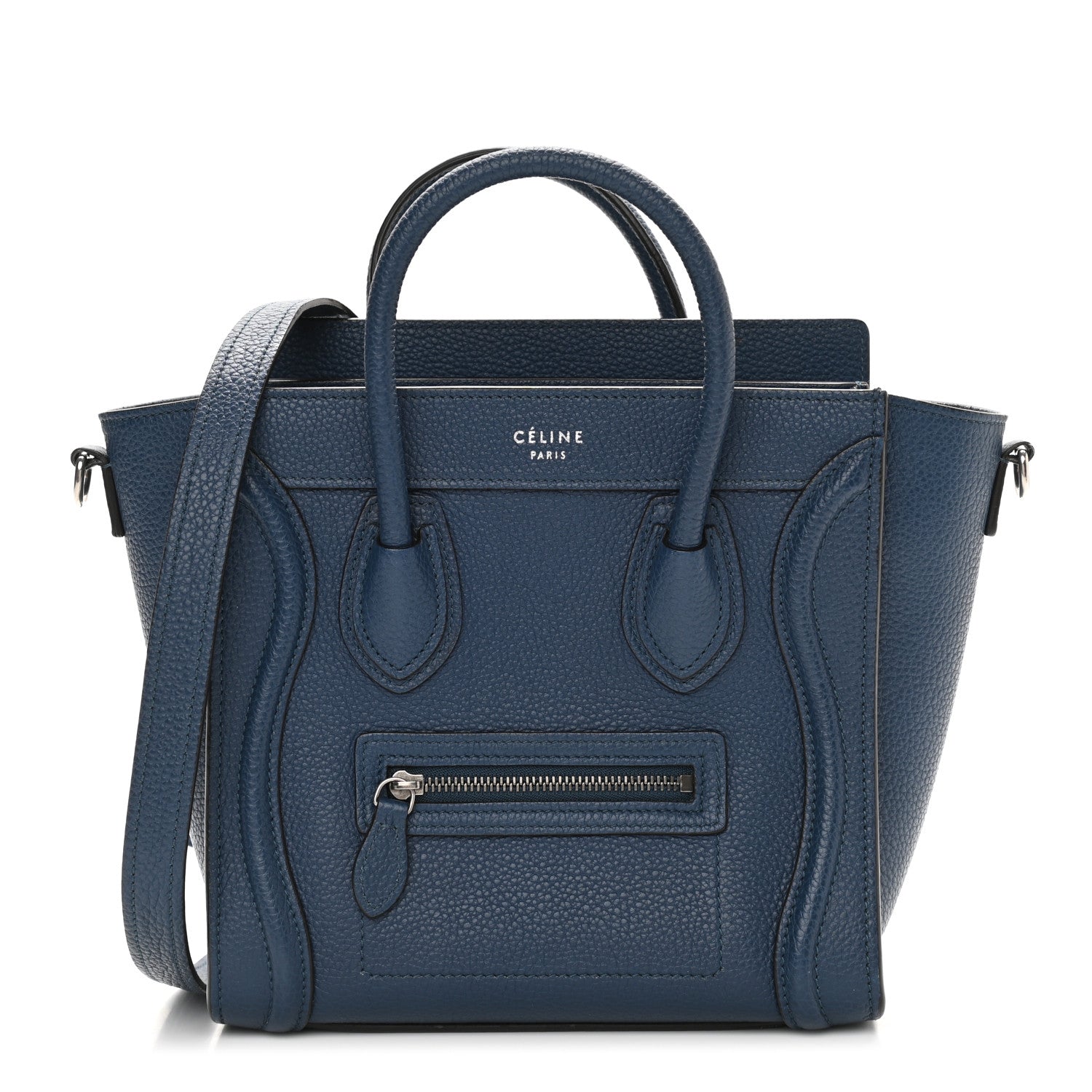 Celine Drummed Calfskin Nano Luggage Petrol 1 of 14