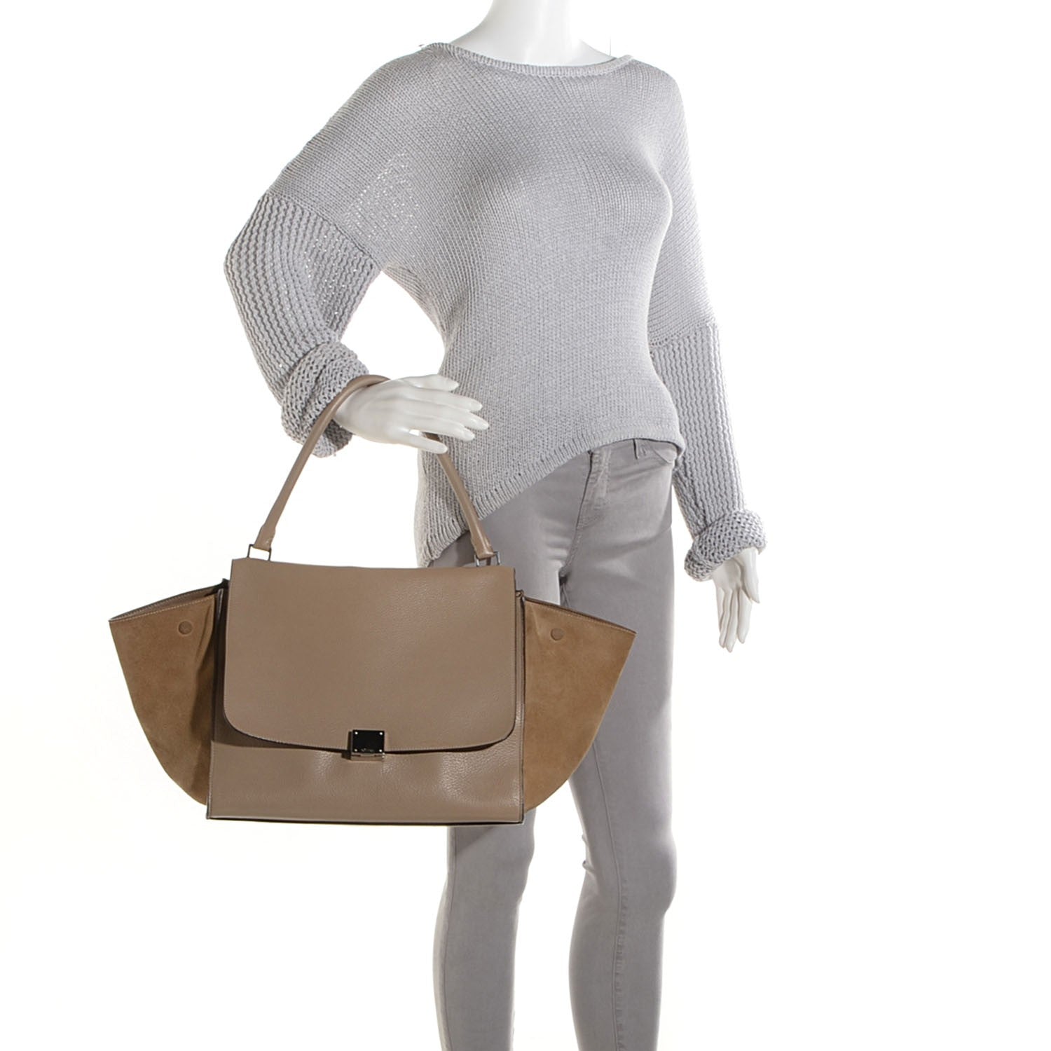 Celine Calfskin and Suede Large Trapeze Dune 2 of 9