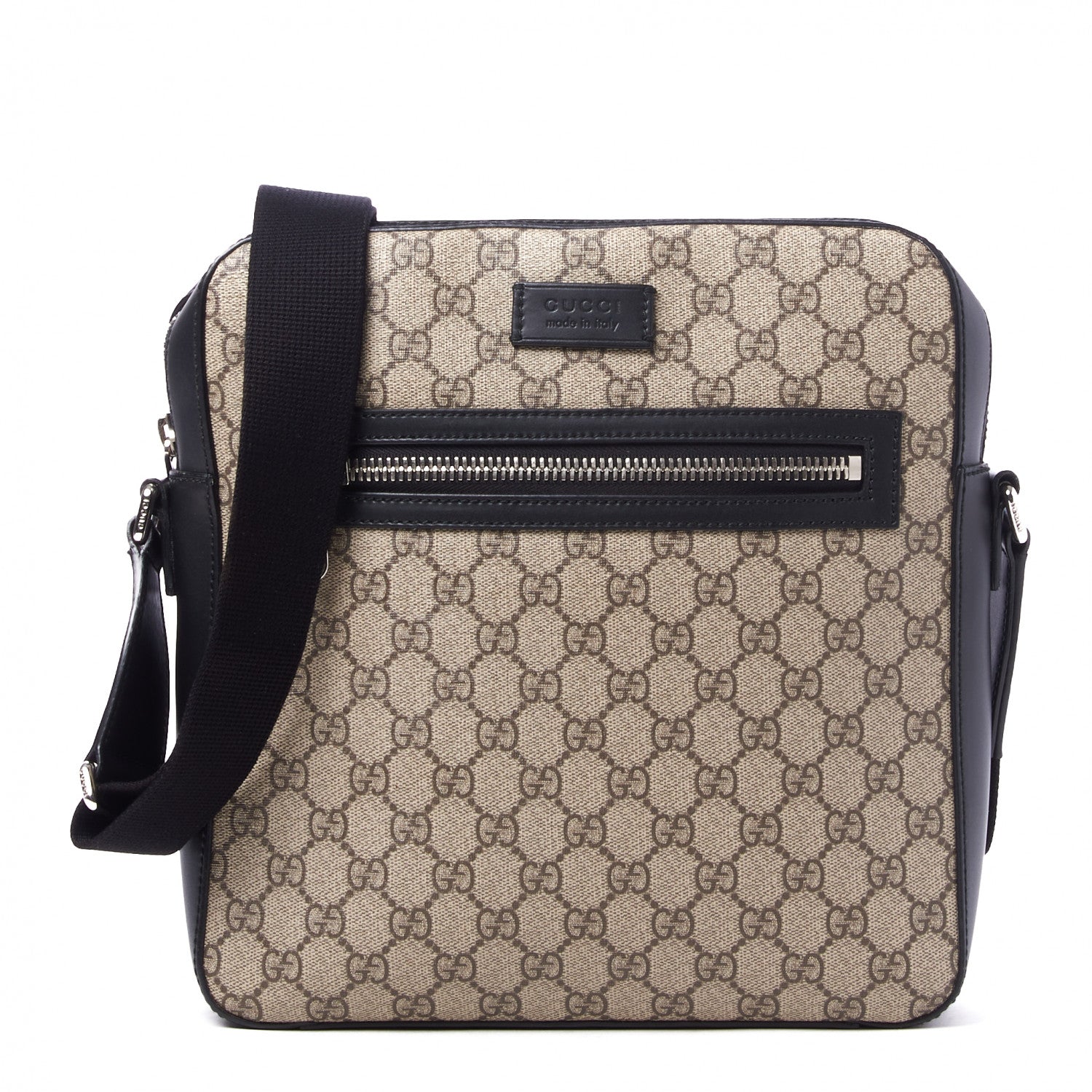 Gucci GG Supreme Monogram Flat Messenger Bag Black 1 of 9