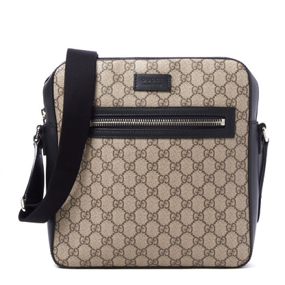 Gucci GG Supreme Monogram Flat Messenger Bag Black 1 of 9