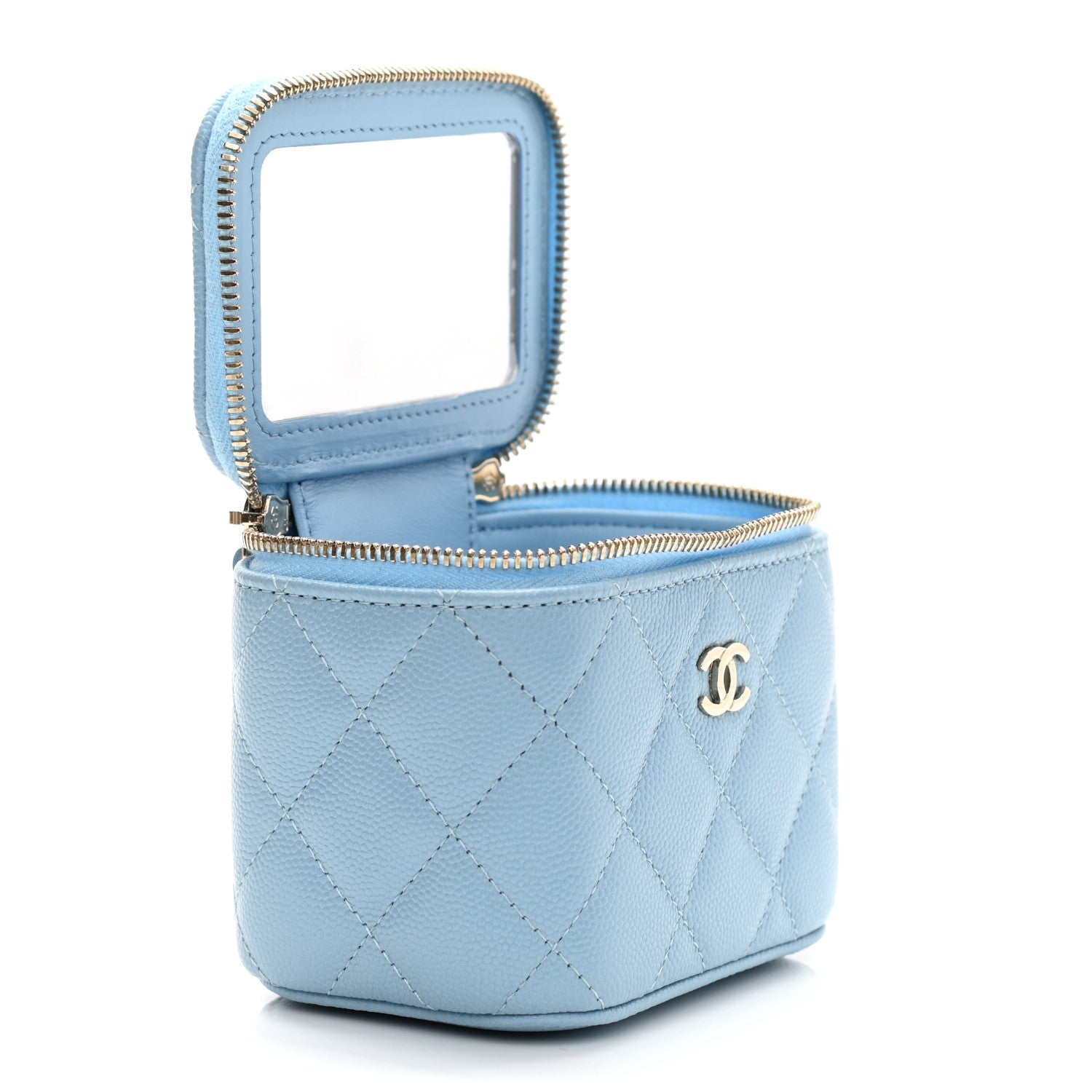 Chanel Caviar Quilted Mini Vanity Case With Chain Light Blue 6 of 13