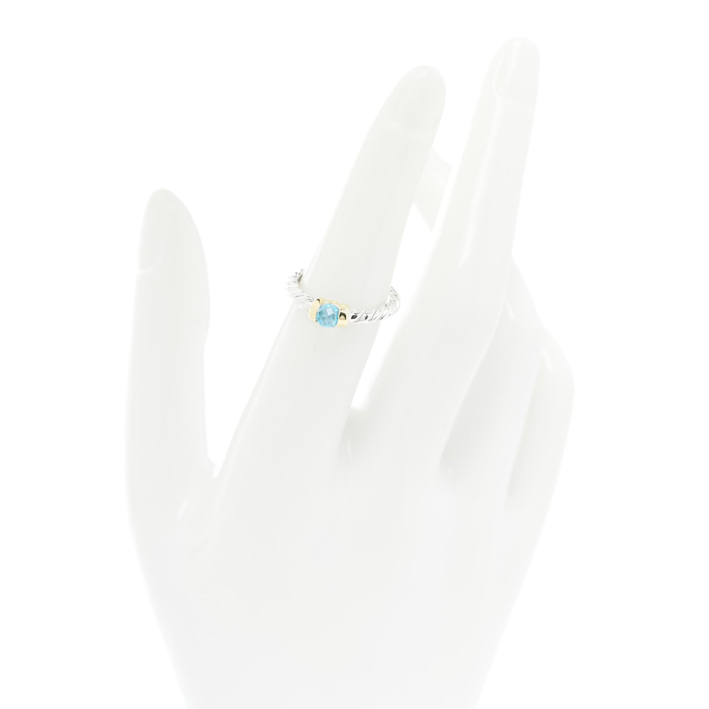 Sterling Silver 14K Gold Blue Topaz Metro Cable Ring 51 5.75