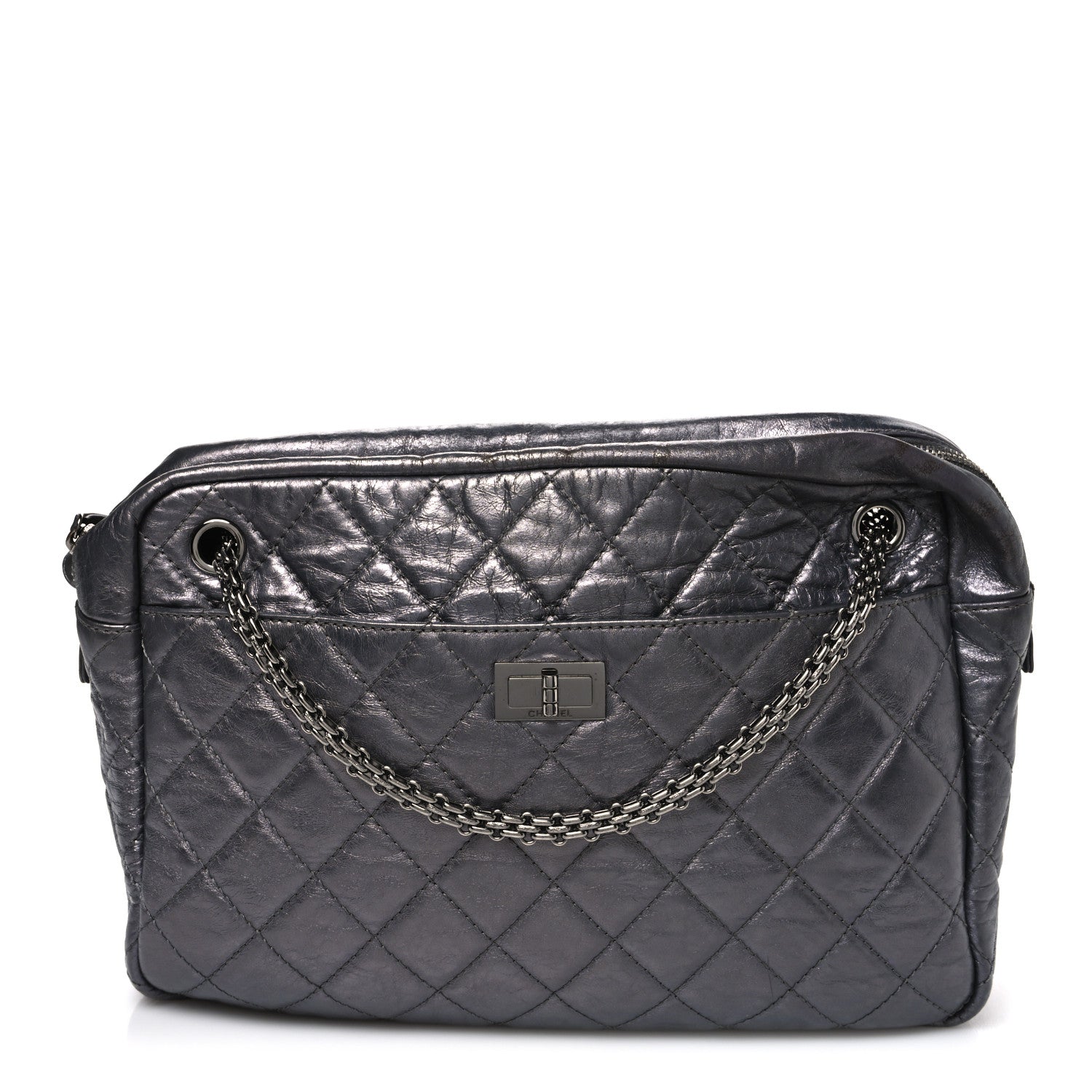 Chanel Metallic Aged Calfskin Quilted Large Reissue Camera Case Silver 1 of 10