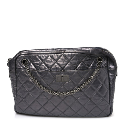 Chanel Metallic Aged Calfskin Quilted Large Reissue Camera Case Silver 1 of 10