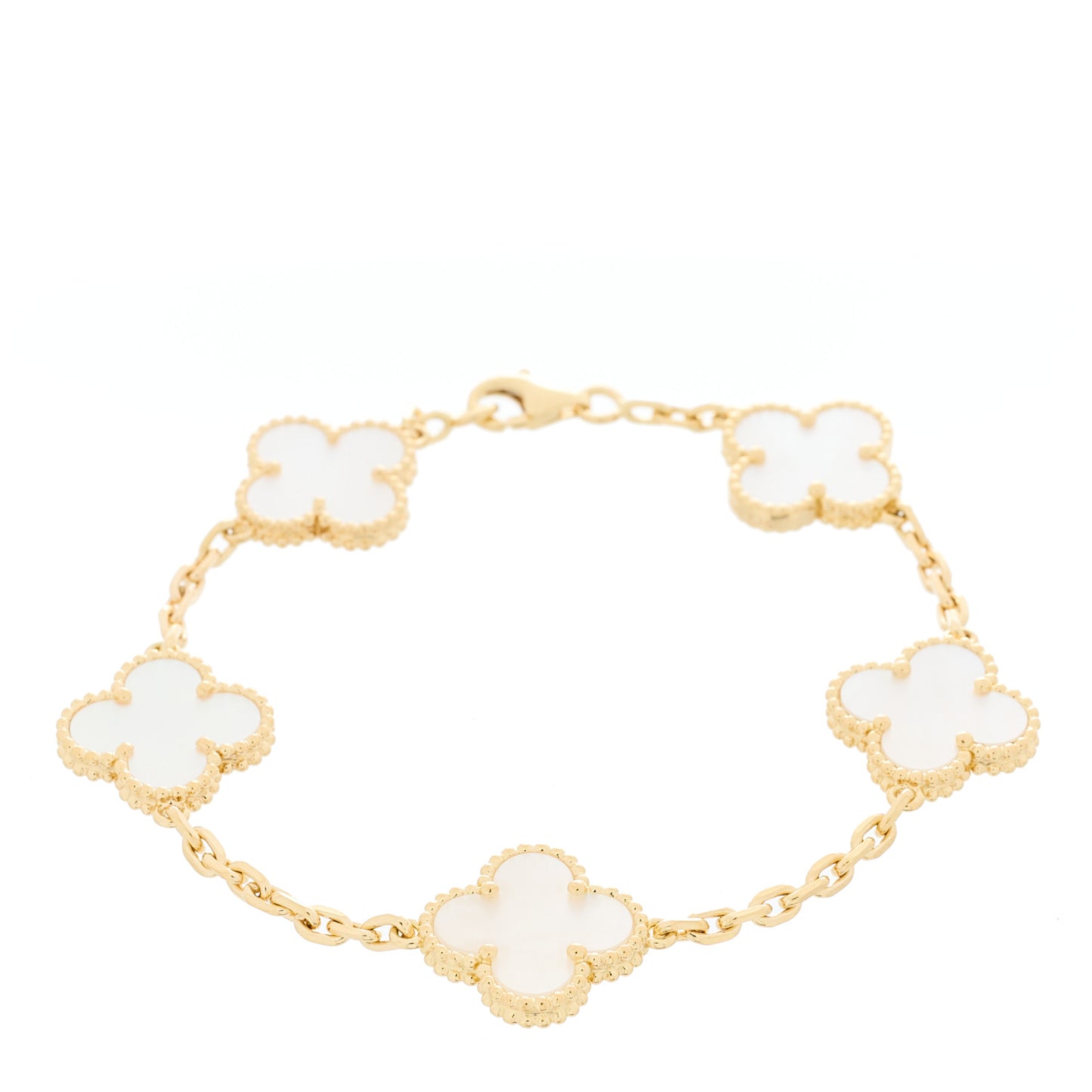 18K Yellow Gold Mother of Pearl 5 Motifs Vintage Alhambra Bracelet