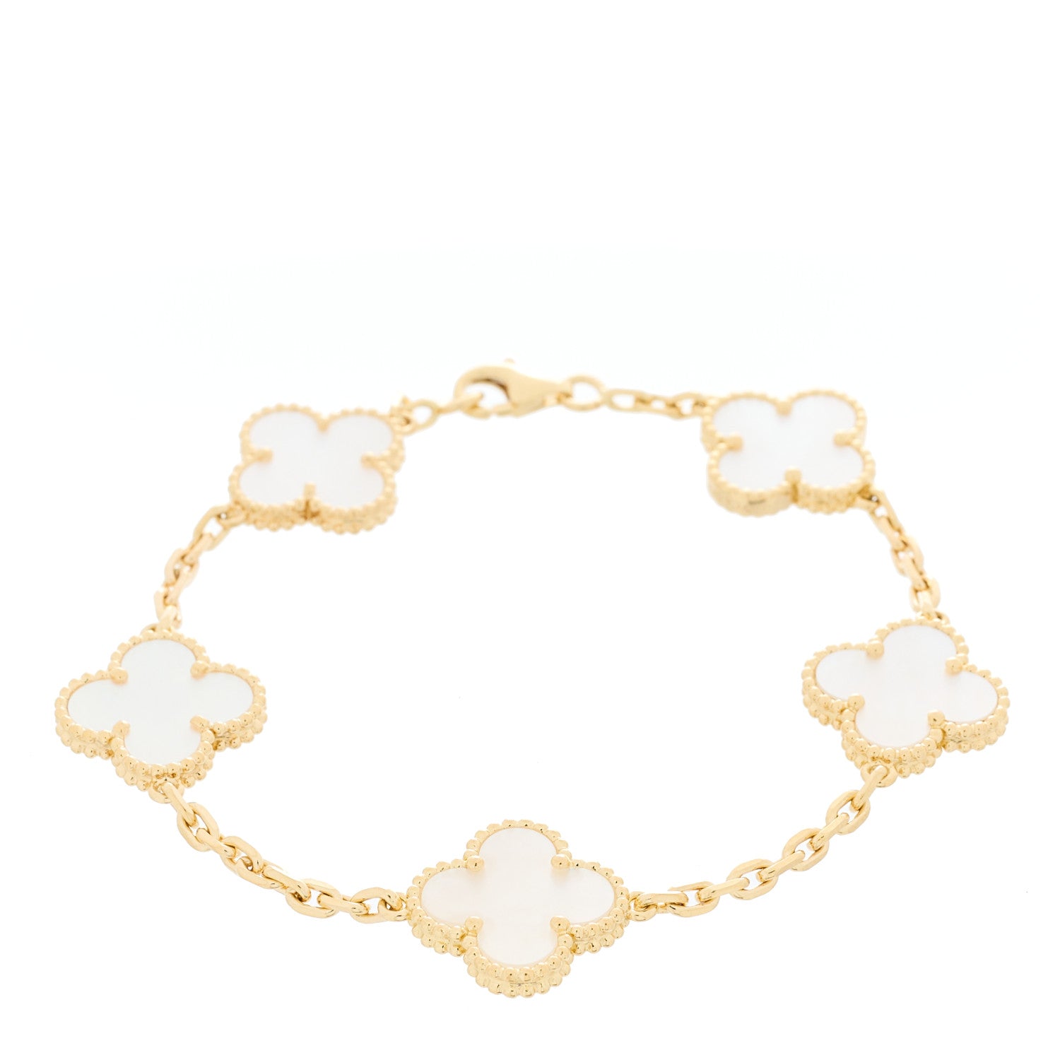 Van Cleef & Arpels 18K Yellow Gold Mother of Pearl 5 Motifs Vintage Alhambra Bracelet 1 of 5