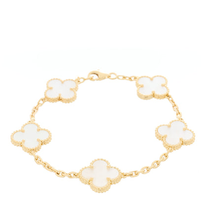 Van Cleef & Arpels 18K Yellow Gold Mother of Pearl 5 Motifs Vintage Alhambra Bracelet 1 of 5
