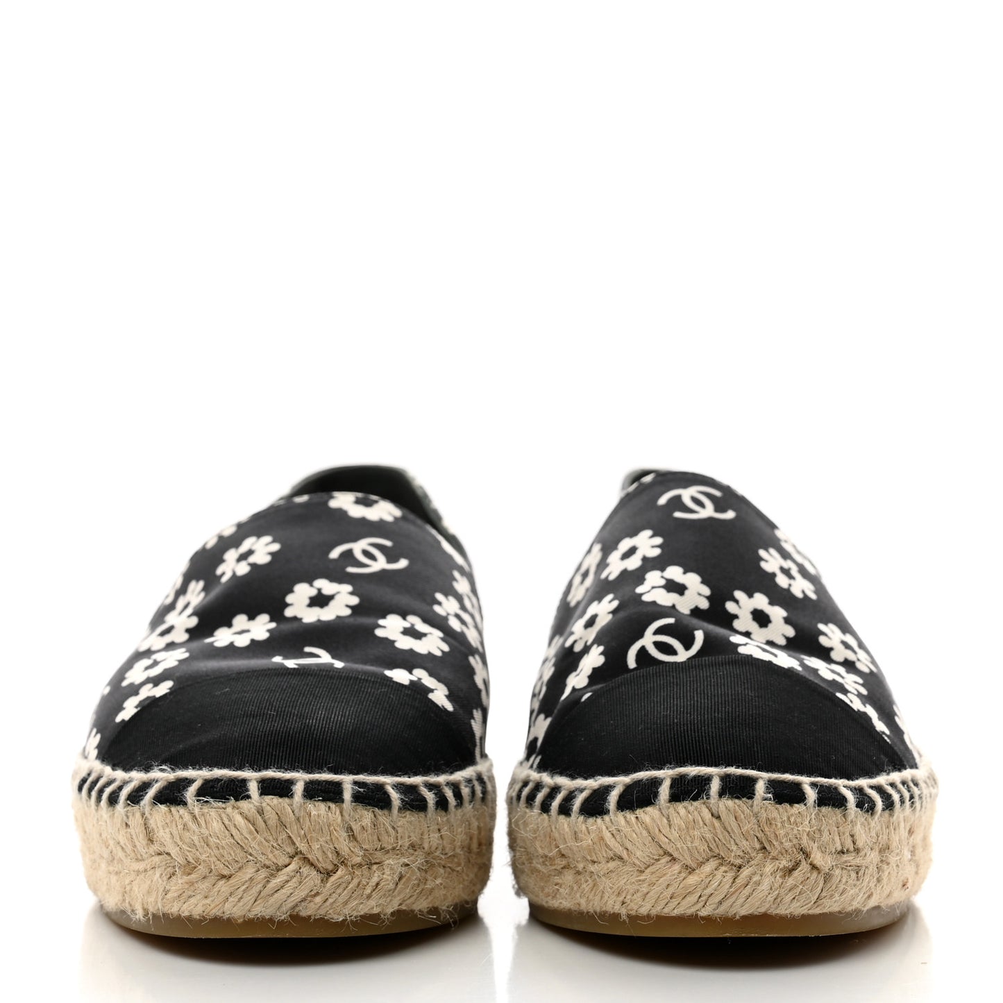 Fabric Printed Grosgrain Floral Espadrilles 38 Black Ivory
