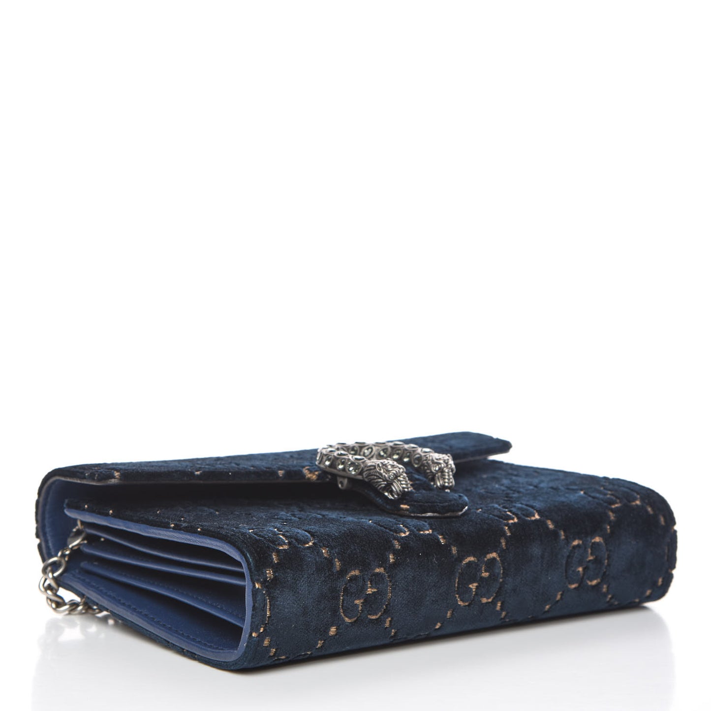 Velvet Crystal GG Monogram Mini Dionysus Chain Wallet Blue Beige Black