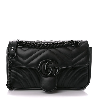 Gucci Calfskin Matelasse Monochrome Mini GG Marmont Shoulder Bag Black 1 of 12