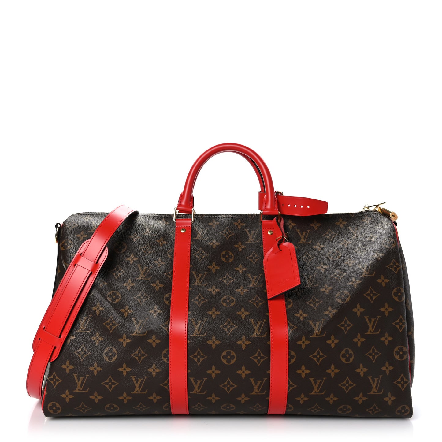 Calfskin Monogram Keepall Bandouliere 50 Coquelicot