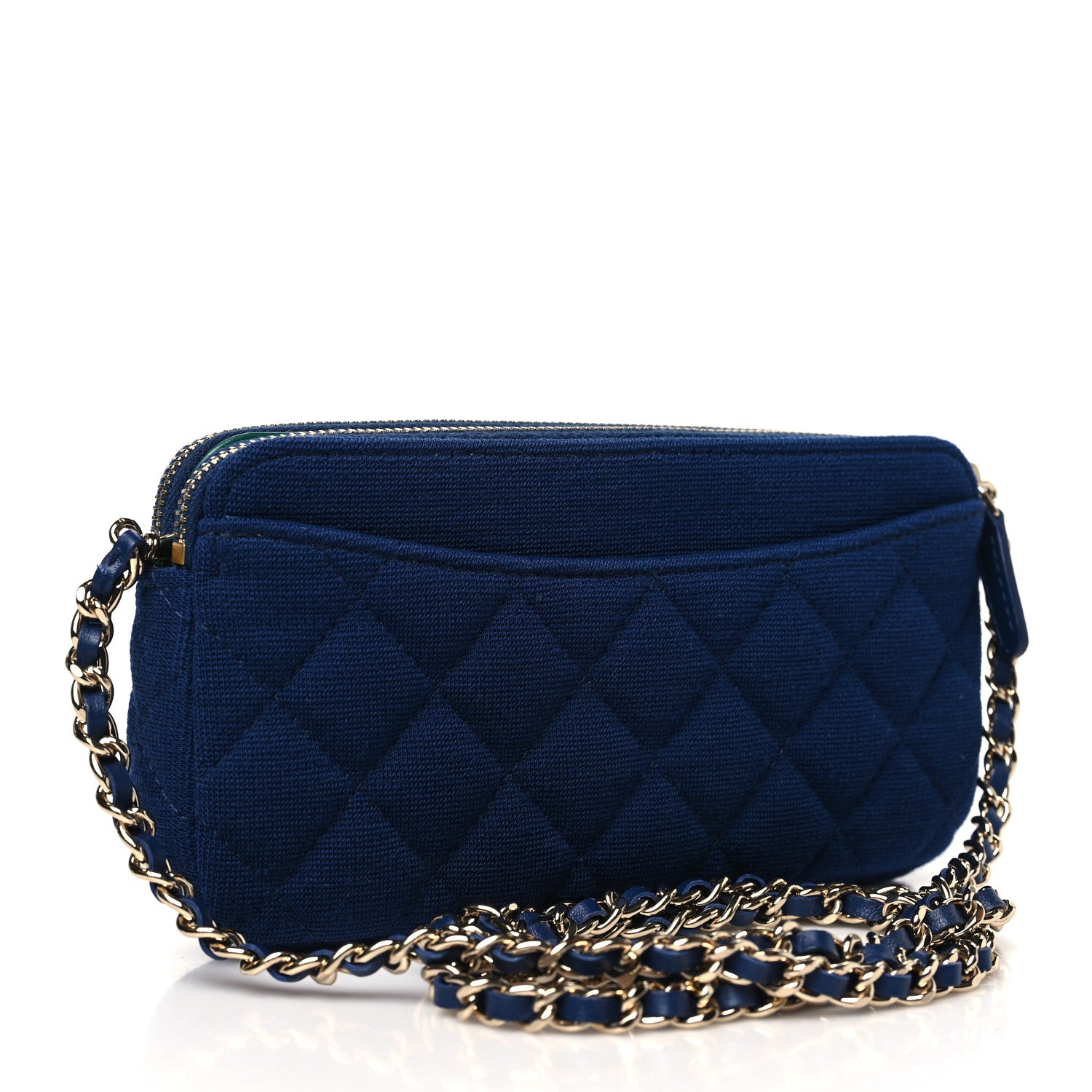 Chanel Jersey Quilted Small Clutch With Chain Navy 3 of 12