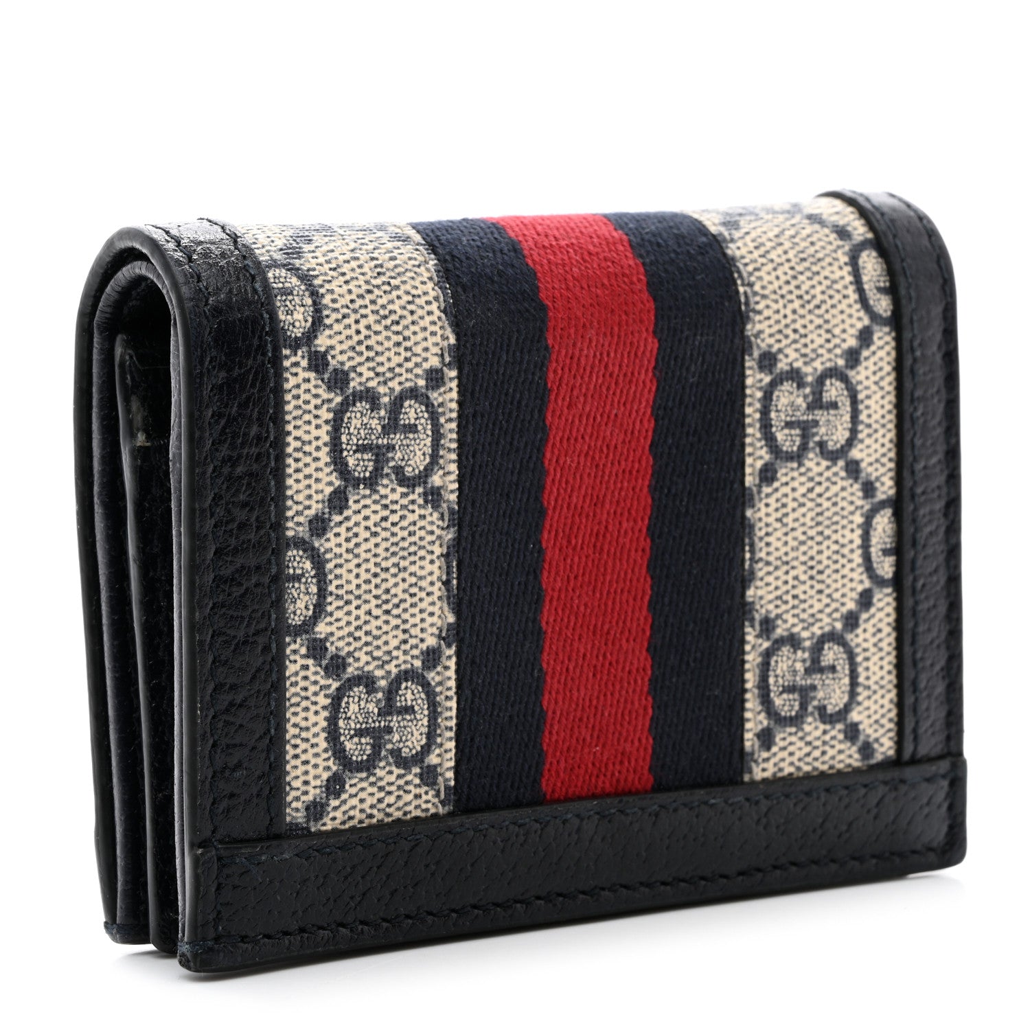 Gucci GG Supreme Monogram Textured Dollar Calfskin Web Ophidia Card Case Beige Blue 3 of 7