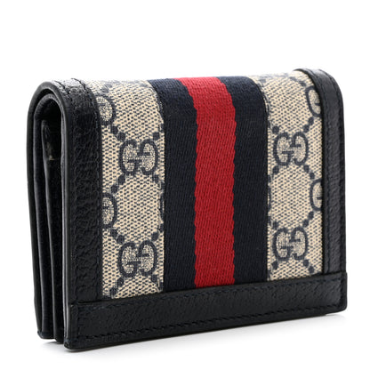 Gucci GG Supreme Monogram Textured Dollar Calfskin Web Ophidia Card Case Beige Blue 3 of 7