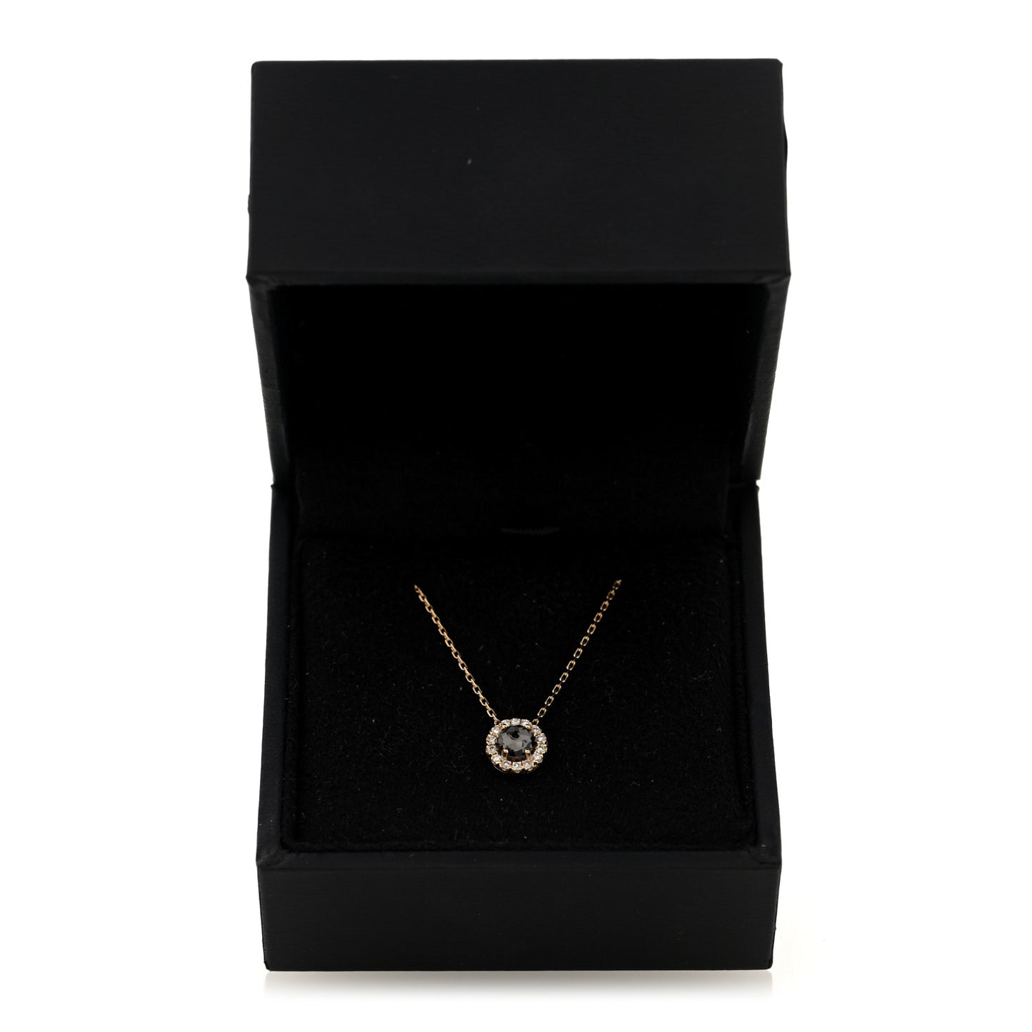 14K Yellow Gold Diamond Black Night Quartz Halo Pendant Necklace