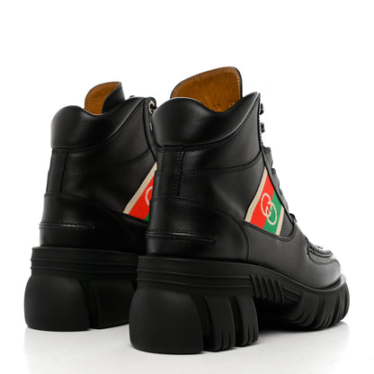 Gucci Quebec Calfskin Web Womens Interlocking G Lace Up Combat Boots 39 Black Mystic White Green Red 4 of 8