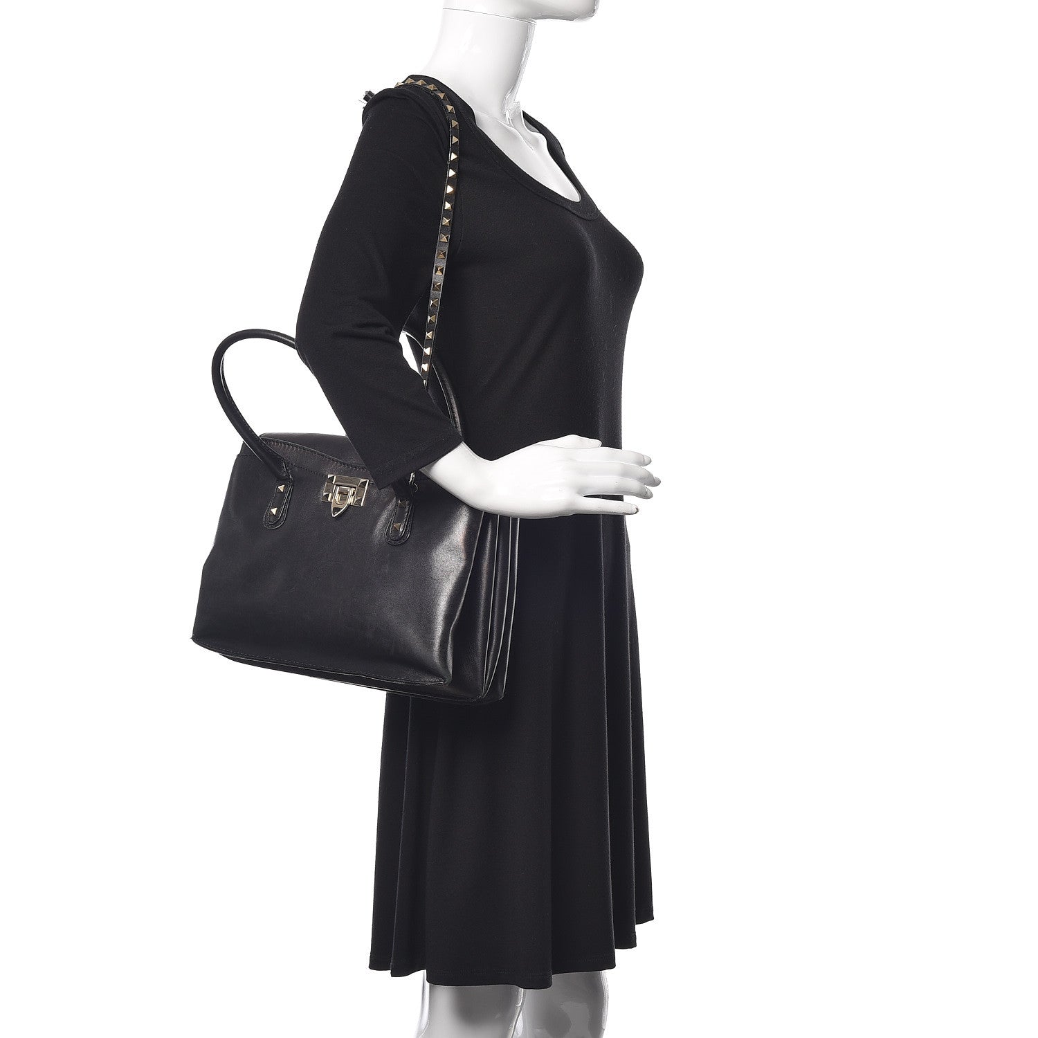 Valentino Garavani Vitello Rockstud Accordion Satchel Black 2 of 22