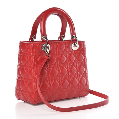 Christian Dior Lambskin Cannage Medium Lady Dior Red 4 of 11