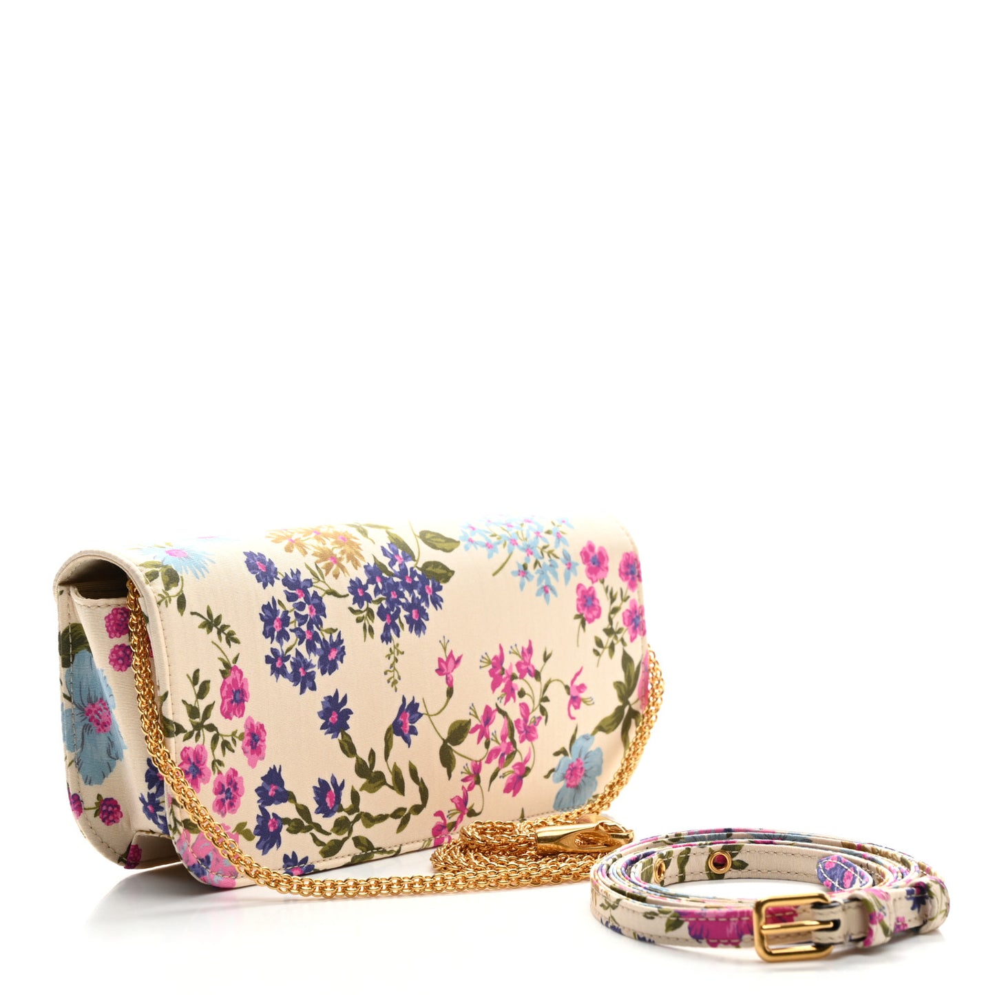 Satin Moire Floral Vlogo Loco Shoulder Bag White Multicolor
