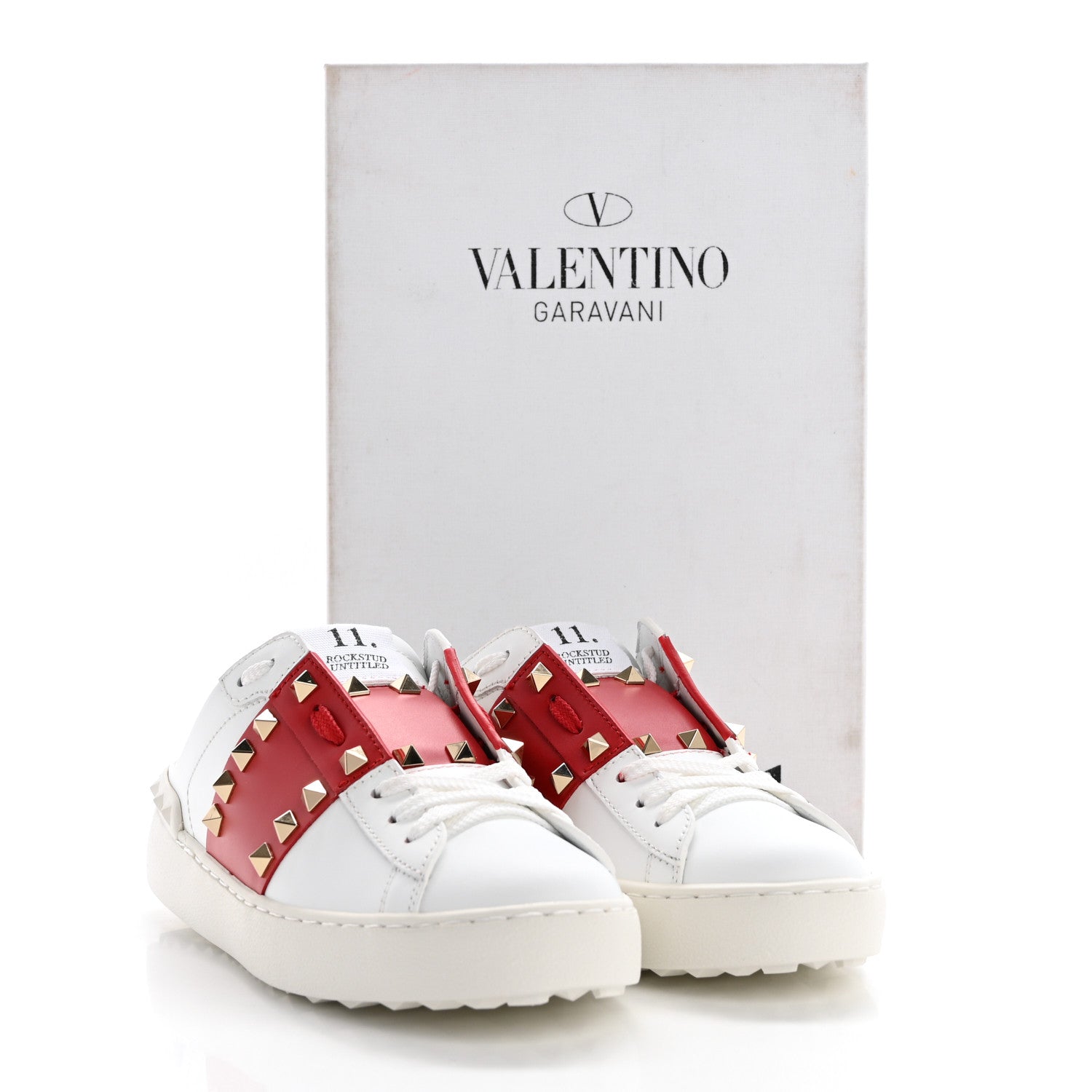 Valentino Garavani Calfskin Untitled Rockstud Slide Sneakers 36.5 White Red 10 of 10