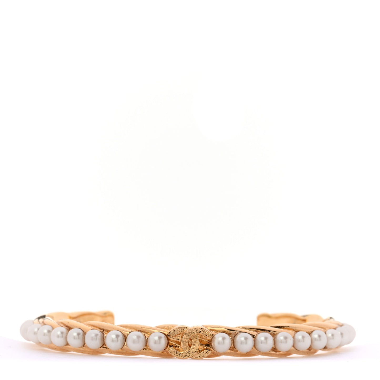 Pearl CC Cuff Bracelet M Gold Pearly White