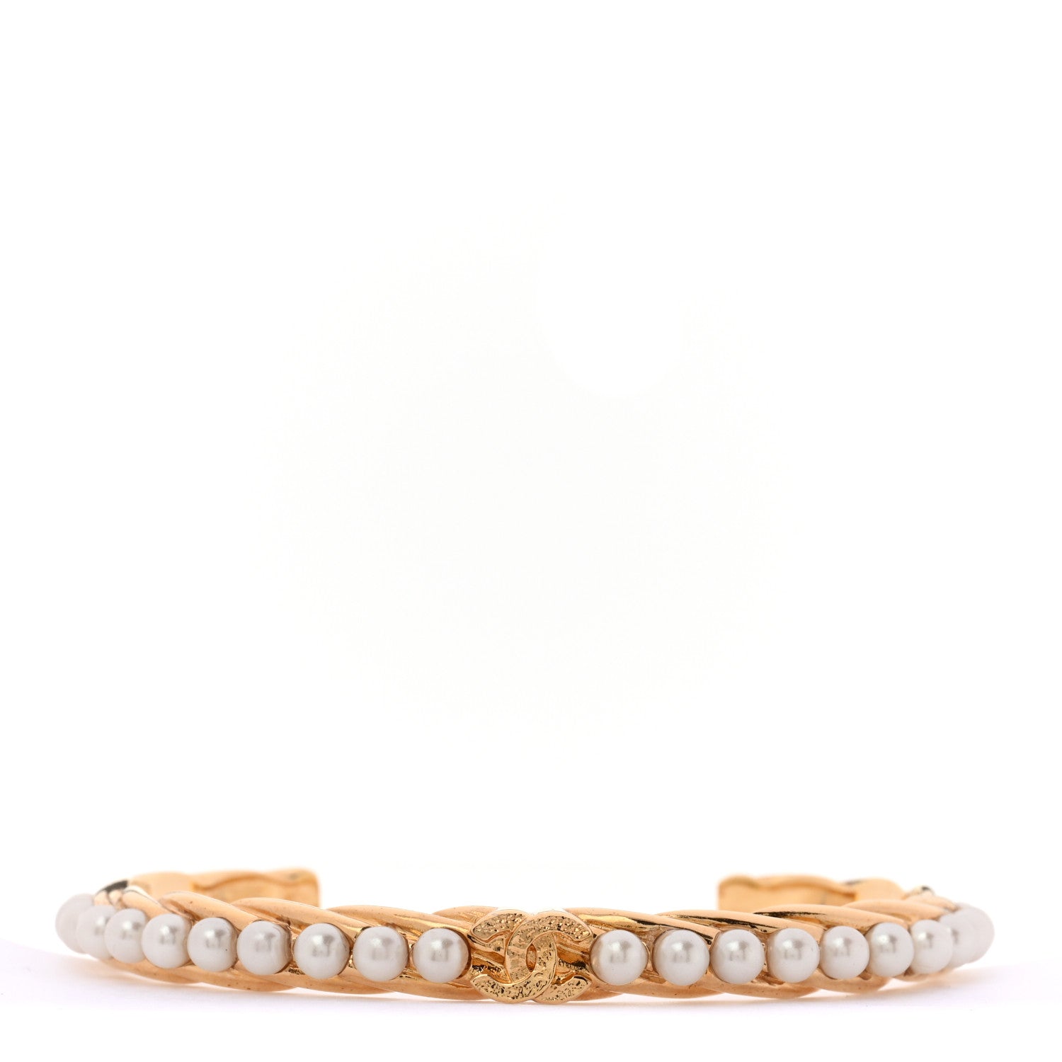 Chanel Pearl CC Cuff Bracelet M Gold Pearly White 1 of 5