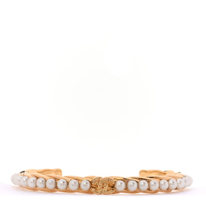 Chanel Pearl CC Cuff Bracelet M Gold Pearly White 1 of 5