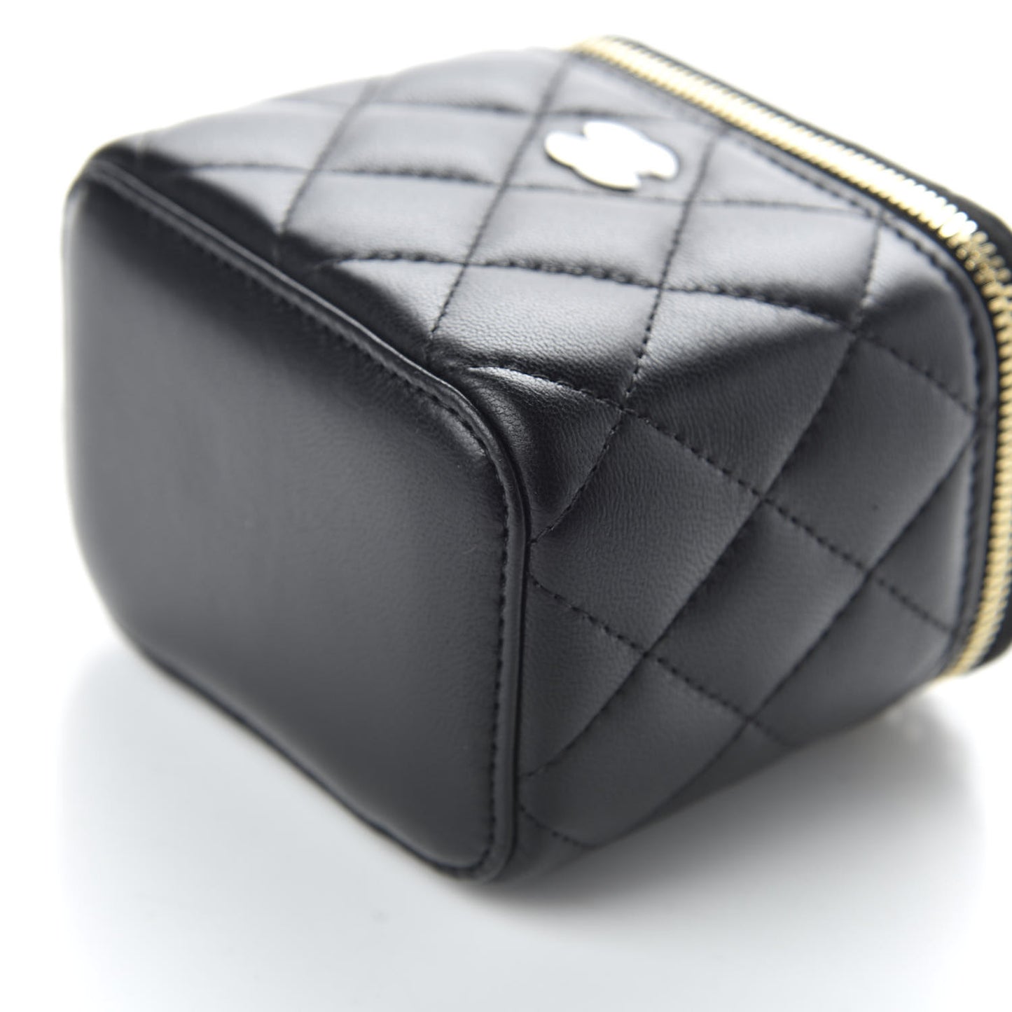 Lambskin Quilted Mini Vanity Case With Chain Black