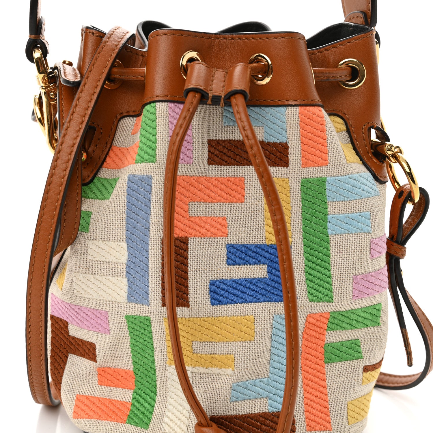 Fendi Kuban Canvas Vitello King F is Fendi FF Embroidered Mini Mon Tresor Bucket Bag Multicolor Cuoio 8 of 10