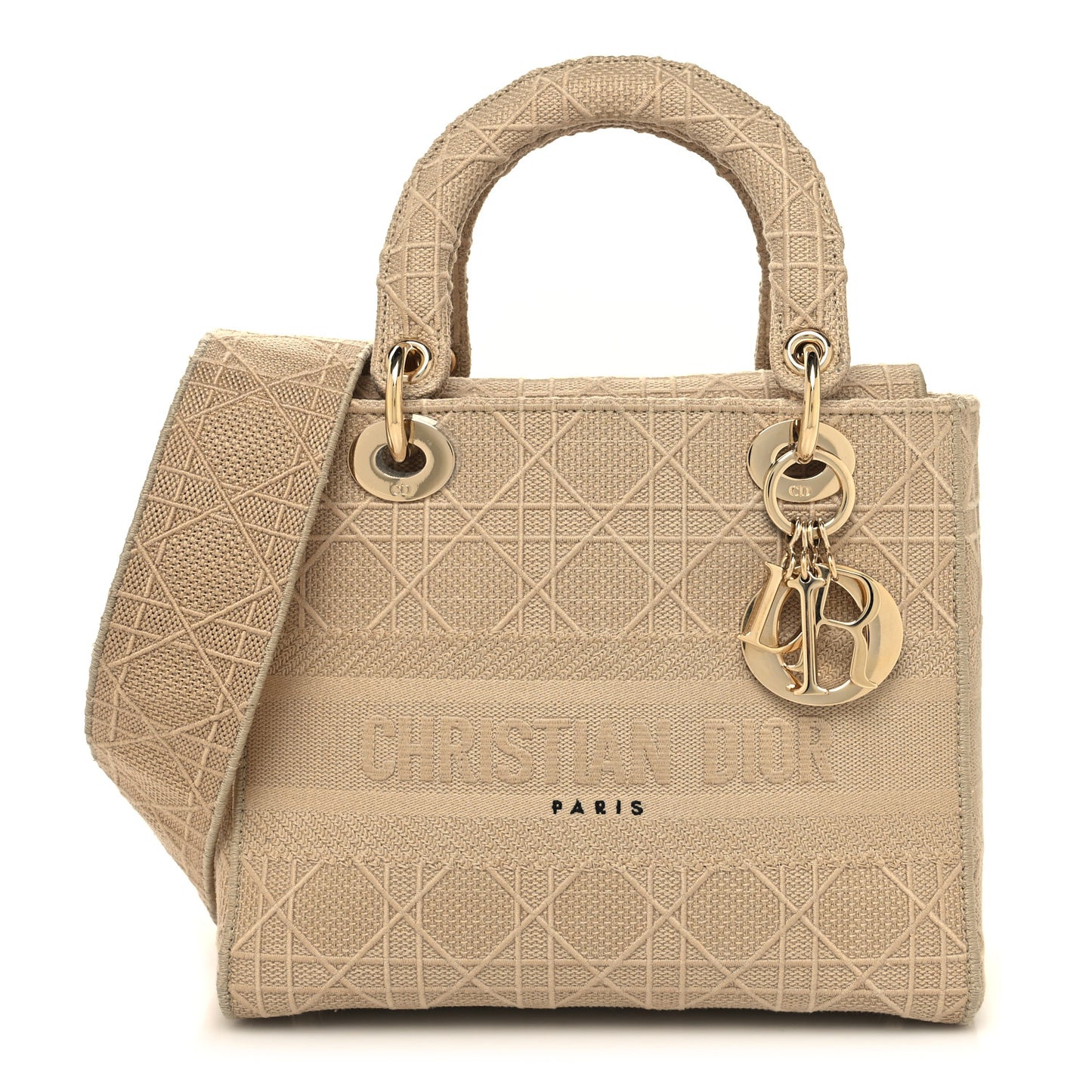 Canvas Embroidered Medium Lady D-Lite Beige